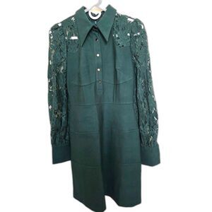 Karen Millen Hunter Green Lace Sleeve Shirt Dress - Size UK 8 / US 4 - Like New!